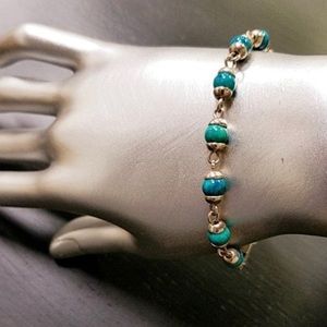 Vtg Taxco Turquoise & SS Link Bracelet~EUC!🌀